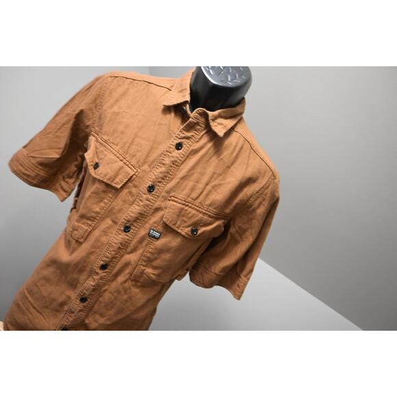G Star Raw Button Up Shirt Front Pockets Short Sleeve Brown Mens Sz Small - Picture 4 of 11